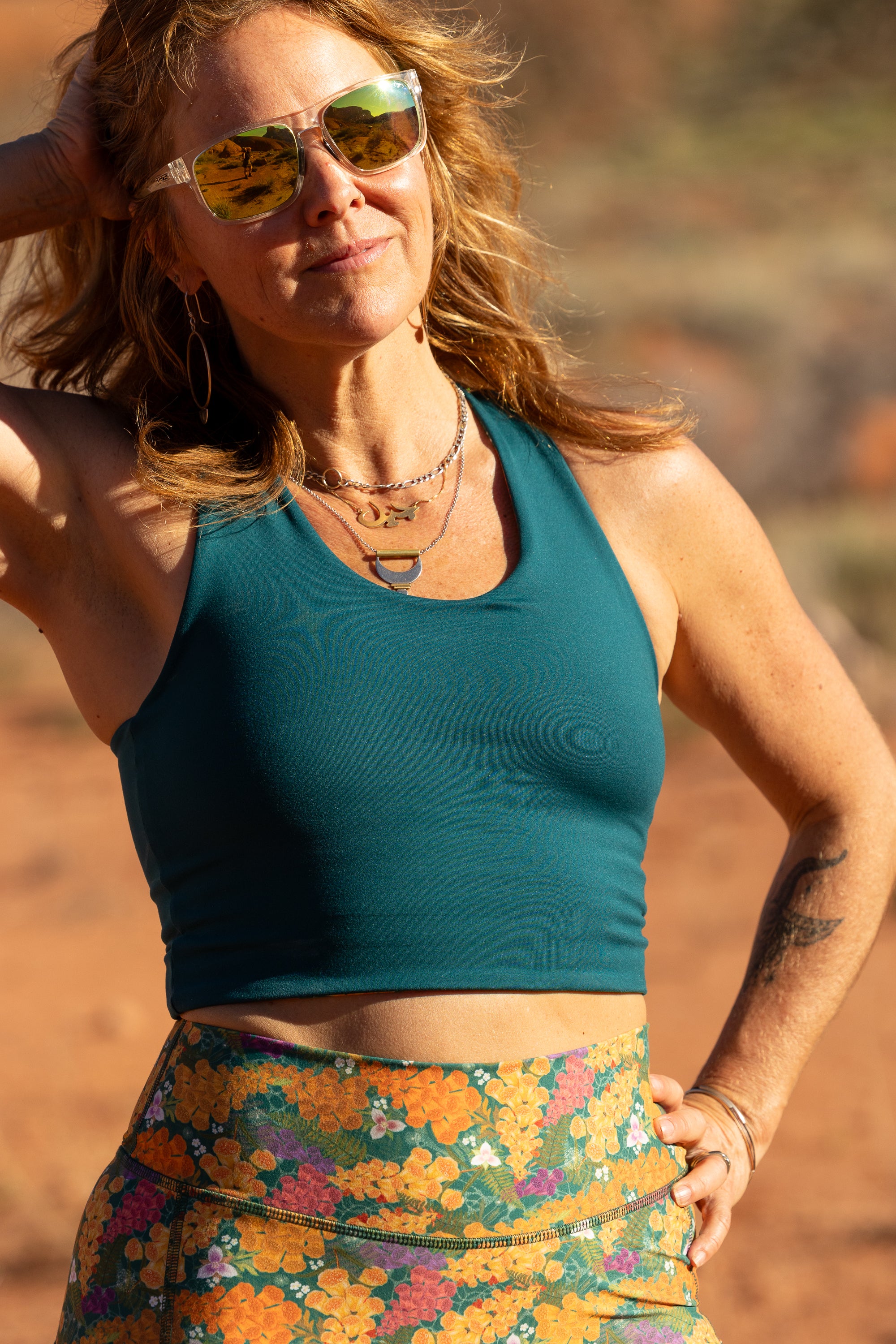 Commit reversible Croptop in Loch and Glovestory print, front
