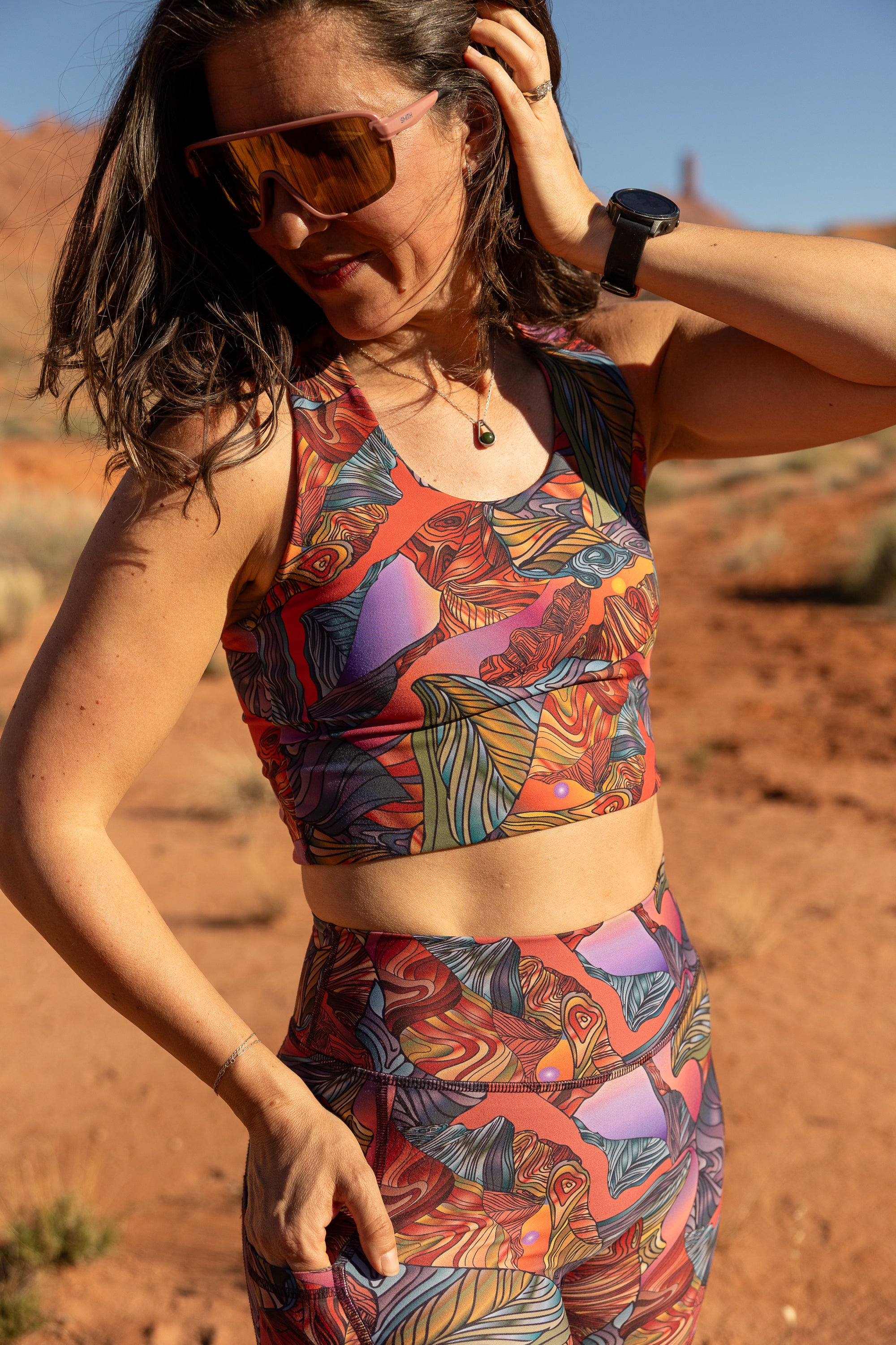 Commit reversible Croptop in Blueprint and Race To The Top print, front view